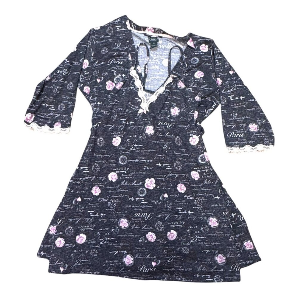 Laura Ashley Womens M Nightgown & Robe Set Floral Paris Print Polyester Spandex